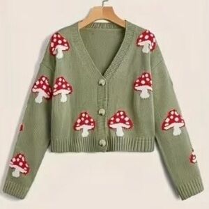 Green Mushroom Patterned Sweater/Cardigan